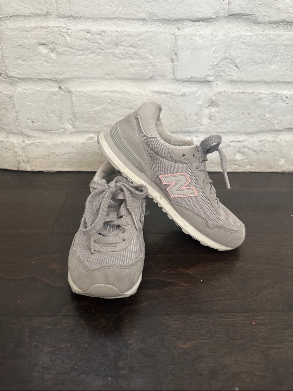 New Balance Gray Suede & Mesh Sneakers with Pink 'N' Accent